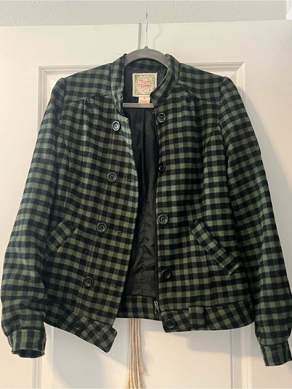Flying Tomato Green and Black Plaid Bomber Jacket